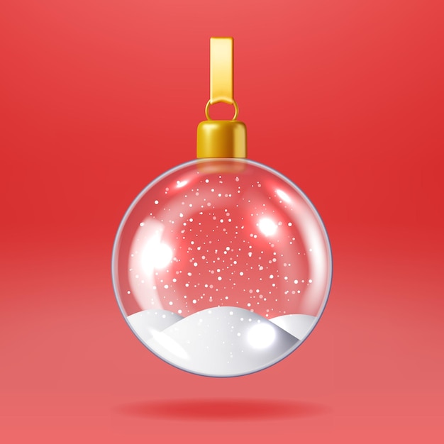 Bola de nieve de Navidad de vidrio 3D aislada Render Orbe de nieve vacío Feliz año nuevo Decoración Feliz Navidad Vacaciones Año nuevo Celebración de Navidad Ilustración vectorial realista