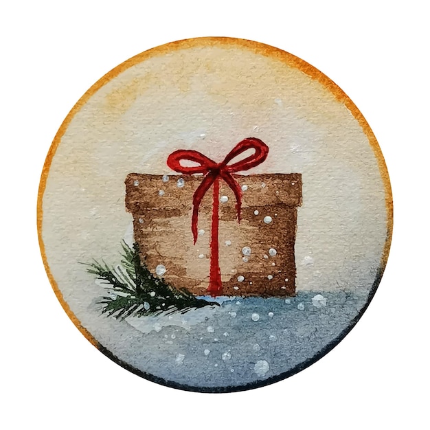 Bola de nieve pintada a mano con acuarela con regalo de Navidad en el interior hecho en vector