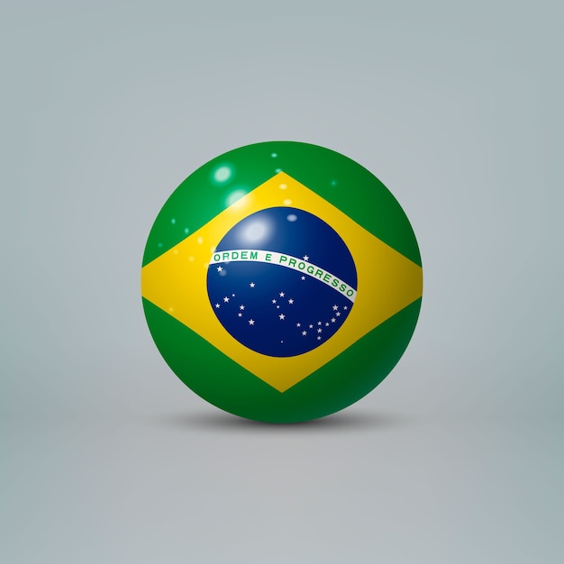 Vector bola o esfera de plástico brillante realista 3d con bandera de brasil