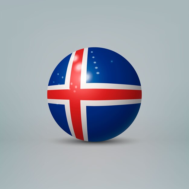 Bola o esfera de plástico brillante realista 3d con bandera de Islandia