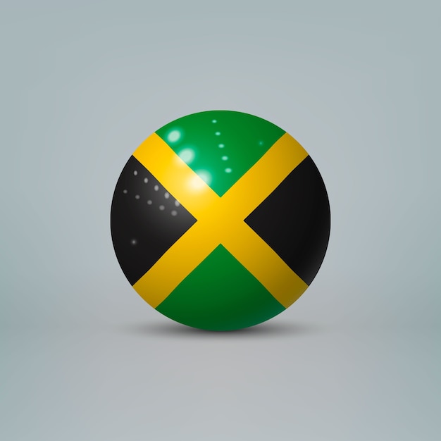 Bola o esfera de plástico brillante realista 3d con bandera de Jamaica
