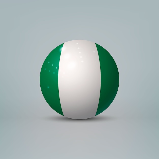 Bola o esfera de plástico brillante realista 3D con bandera de Nigeria