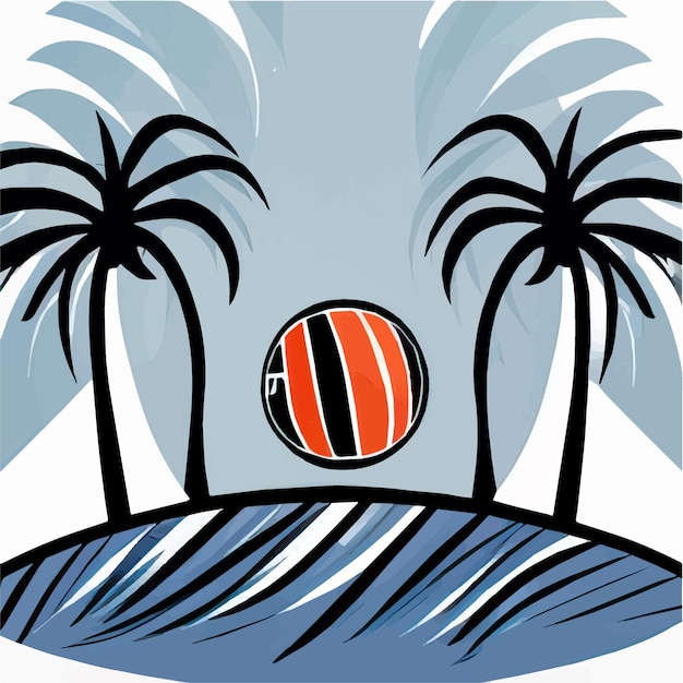 Bola de paisaje de playa de verano y mar con palmera Ilustración de vector de verano