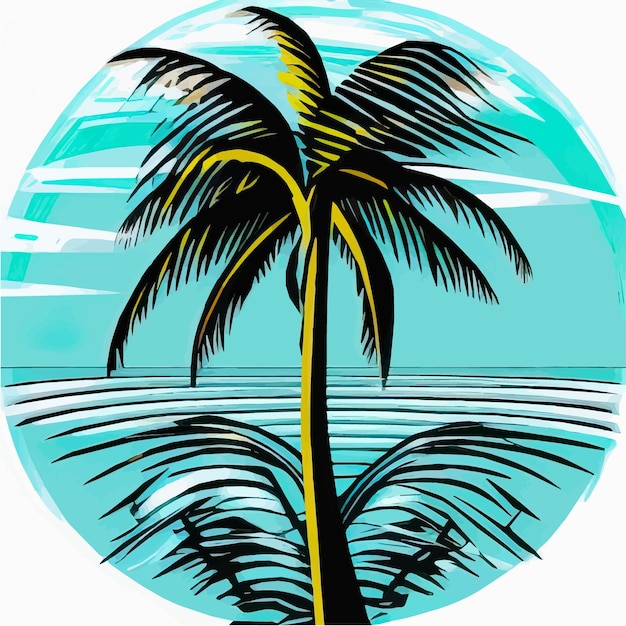 Bola de paisaje de playa de verano y mar con palmera Ilustración de vector de verano