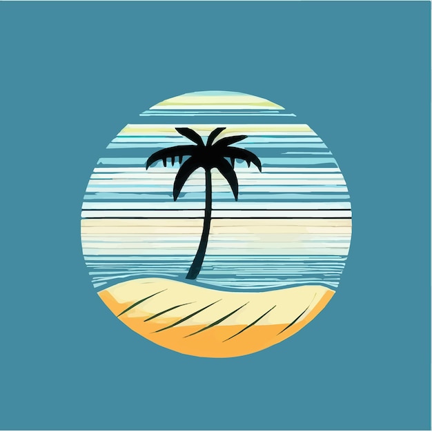 Bola de paisaje de playa de verano y mar con palmera Ilustración de vector de verano