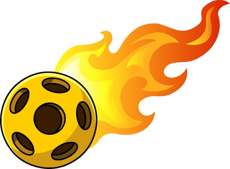 Vector bola de pickleball de dibujos animados con un rastro de llamas