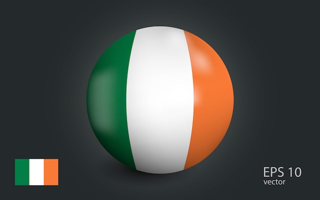 Bola realista con bandera de la Esfera Irlandesa con un reflejo de la luz incidente con sombra