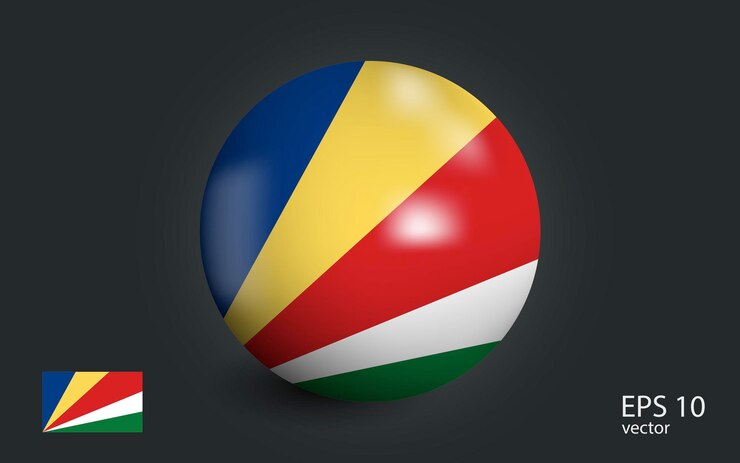 Vector bola realista con bandera de las seychelles esfera con un reflejo de la luz incidente con sombra