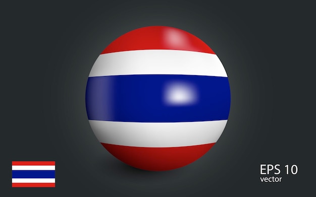 Vector bola realista con bandera de tailandia esfera con un reflejo de la luz incidente con sombra