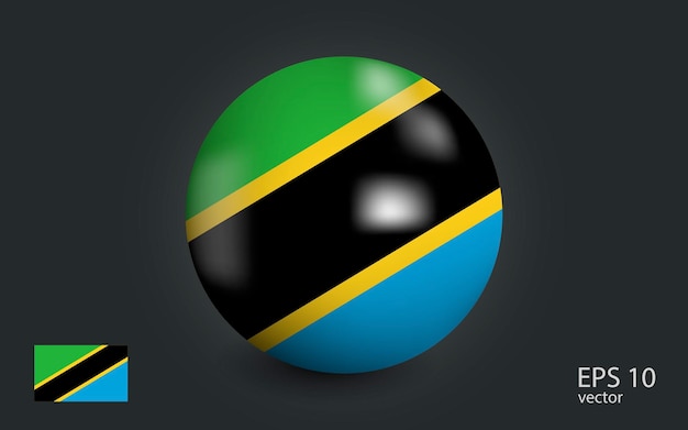 Bola realista con bandera de Tanzania Esfera con un reflejo de la luz incidente con sombra