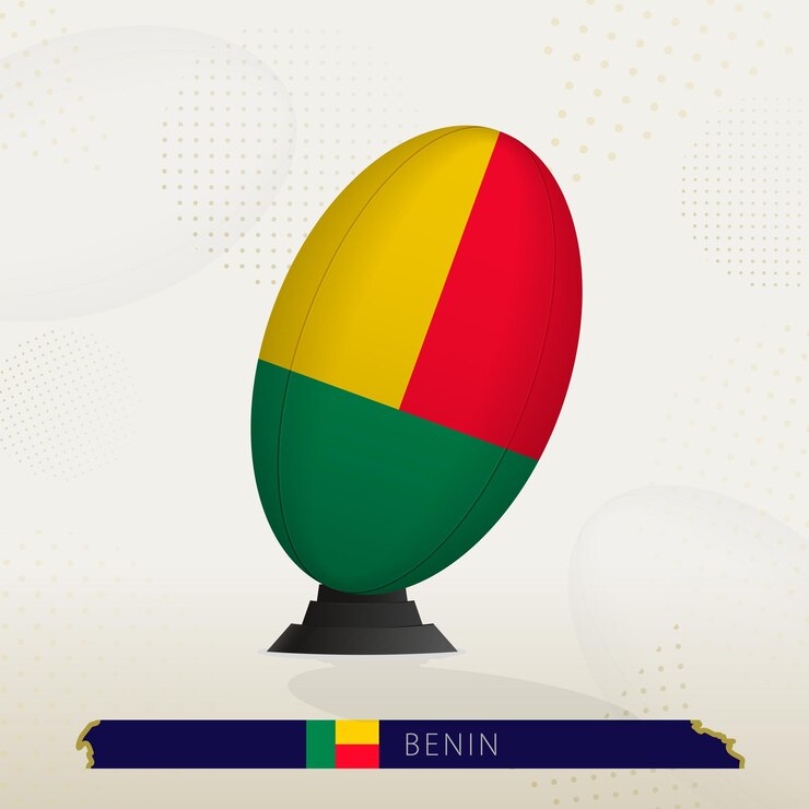Vector bola de rugby de benín en tees de patadas de rugby con diseño moderno