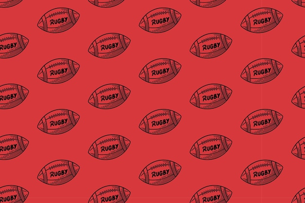 bola de rugby grabado patrón sin costuras en fondo rojo para mercancía de rugby de fútbol americano