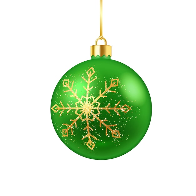 Bola verde brillante con ilustración vectorial de copos de nieve