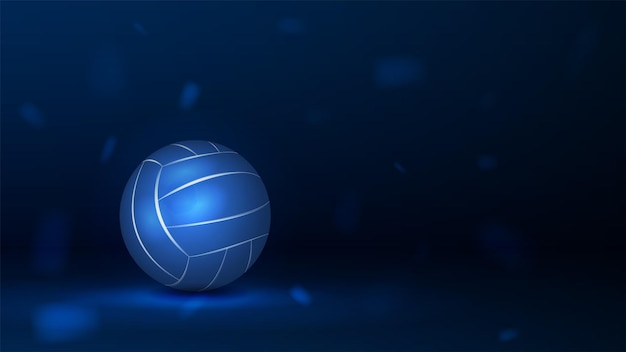 Vector bola de voleibol de neón 3d en un fondo azul un concepto para los deportes