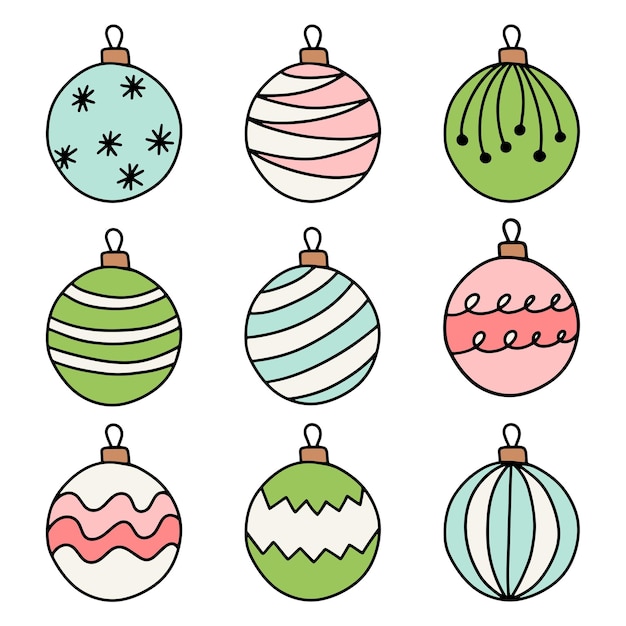 Bolas de adorno de navidad vector dibujado a mano