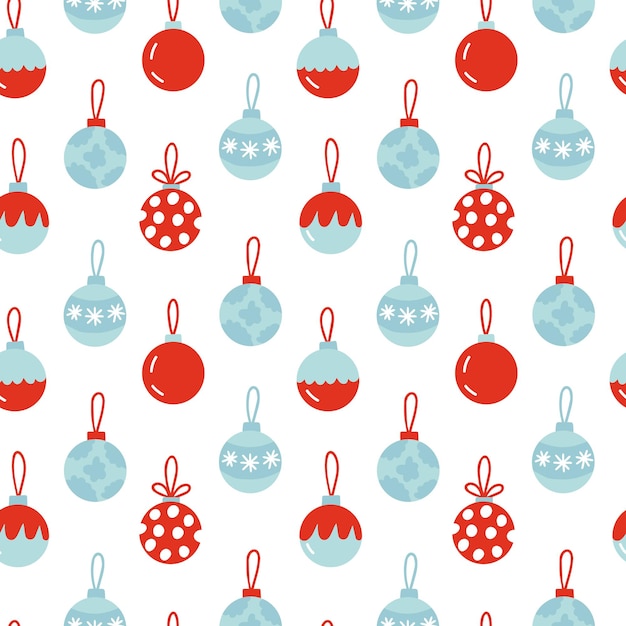 Bolas de árbol de Navidad rojas y azules de patrones sin fisuras Patrón de vector de bolas de Navidad de estilo plano