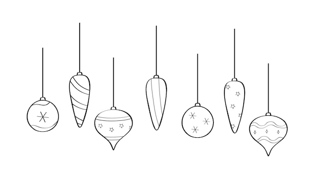 Las bolas del árbol de Navidad son juguetes. La ilustración vectorial de un icono de garabateo es una decoración festiva.