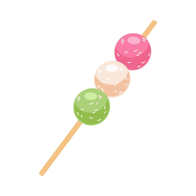 Bolas de arroz japonesas coloridas Dango Asianfood Ilustración dibujada a mano Fondo blanco aislado