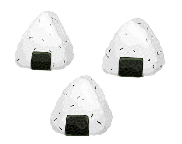 Bolas de arroz onigiri japonés de dibujos animados con nori