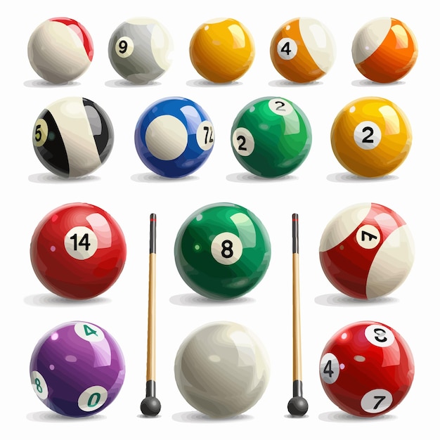 Las bolas de billar con números y pistas.