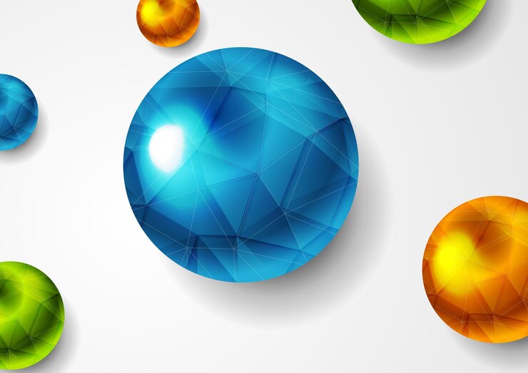 Vector bolas brillantes de colores con bajo fondo abstracto de textura poli