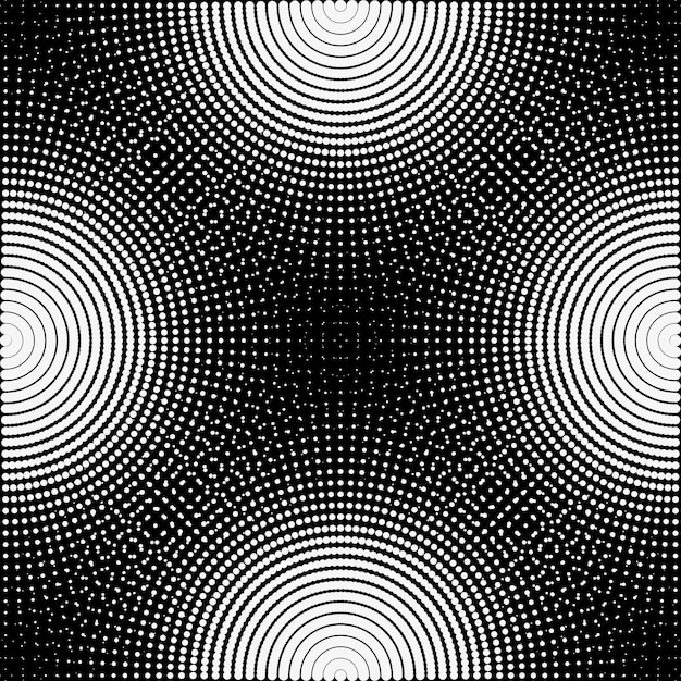 Bolas de círculos en blanco y negro sobre un fondo negro está aislado