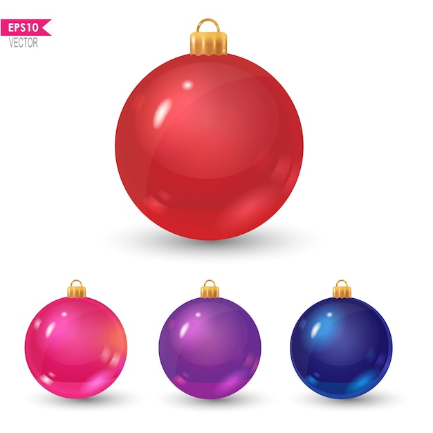 Bolas coloridas vector realista aisladas en adornos navideños de pseudo volumen blanco