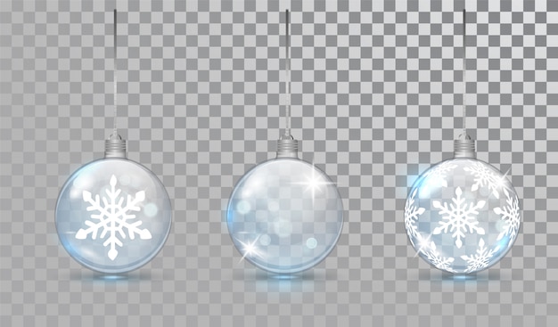 Bolas de cristal de Navidad con patrón de copo de nieve.