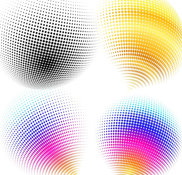 Bolas decorativas de efecto 3D con esferas de puntos de semitono de ajedrez aisladas en blanco Ilustración vectorial EPS10 Elementos de diseño para su folleto publicitario plantilla de presentación diseño de folleto cubierta de libro