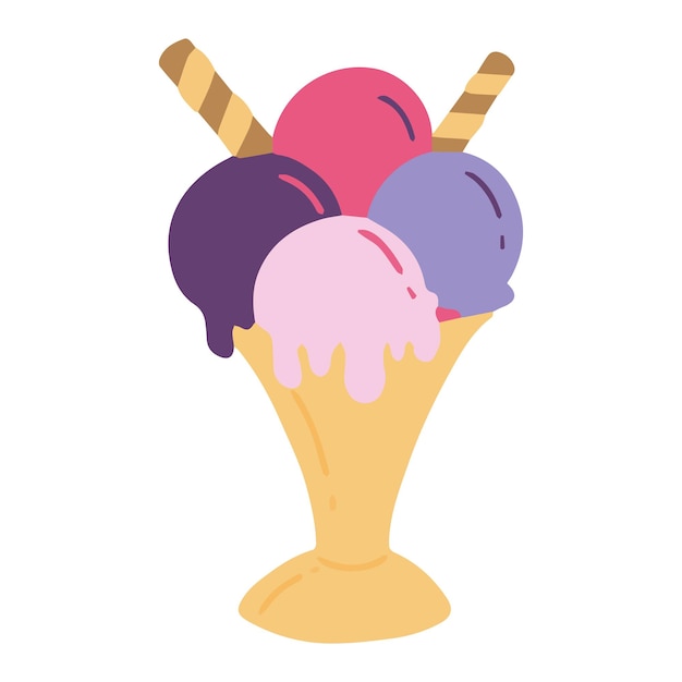 Bolas de helado en una crema de vidrio... ilustración vectorial.