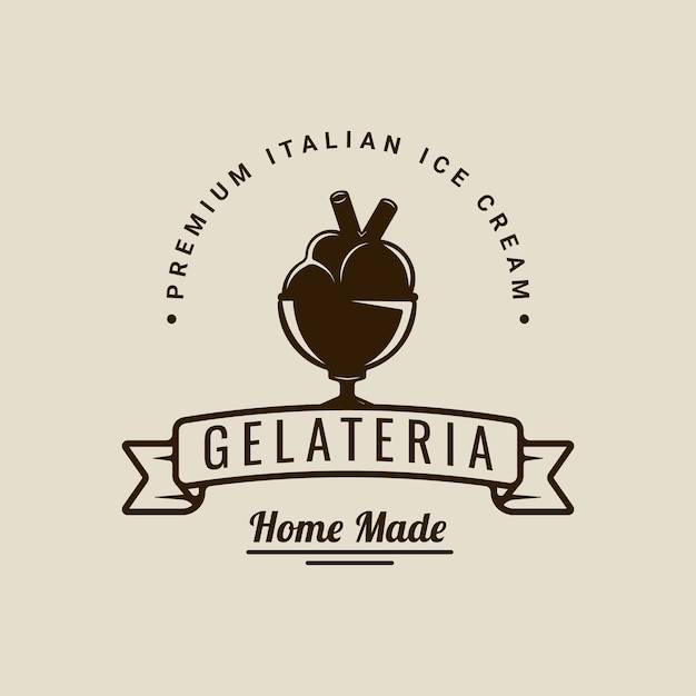 Bolas de helado en tazón logotipo vector ilustración vintage plantilla icono diseño gráfico alimentos congelados