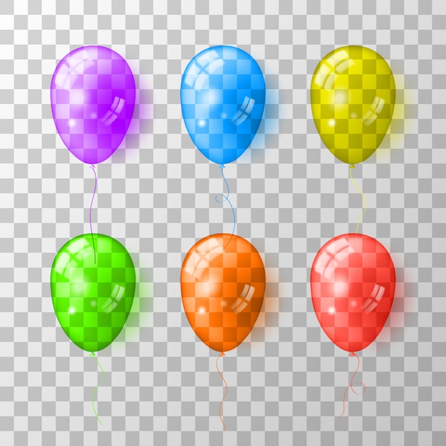 Bolas inflables transparentes multicolores realistas.