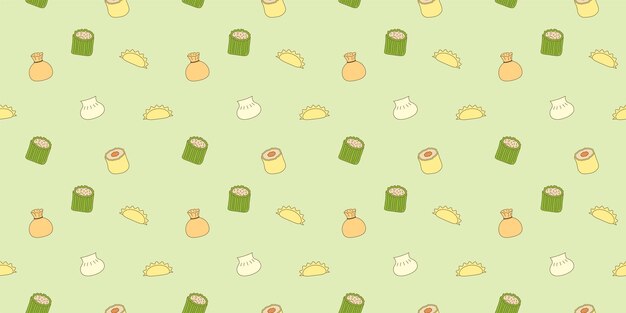 Bolas De Masa Hervida Comida China Patrones Sin Fisuras Diseño Plano Doodle