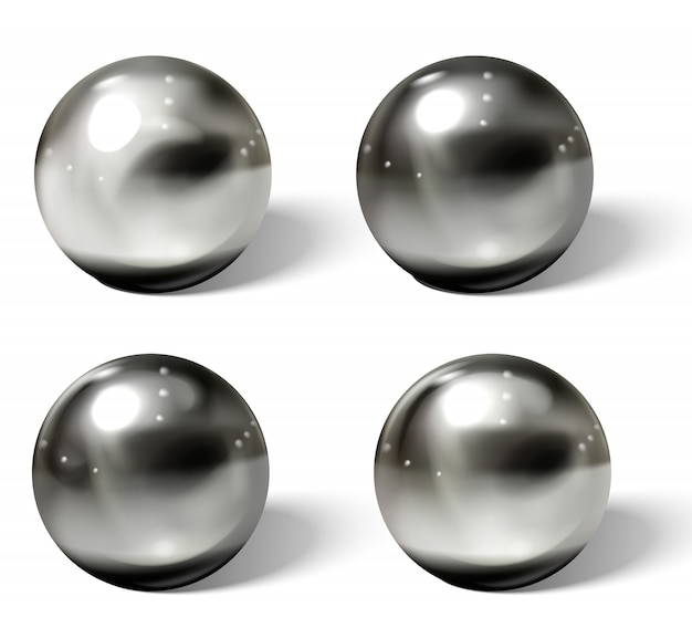 Bolas de metal realistas. Acero, cromo 3D esferas.