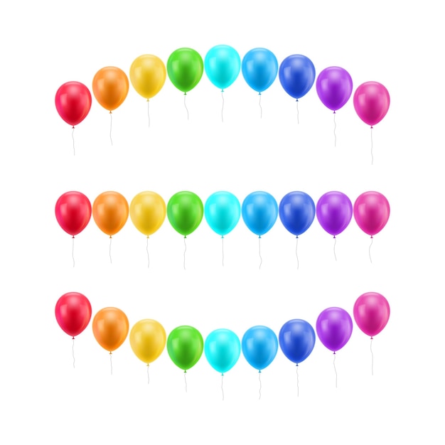 Las bolas multicolores están en tres filas.