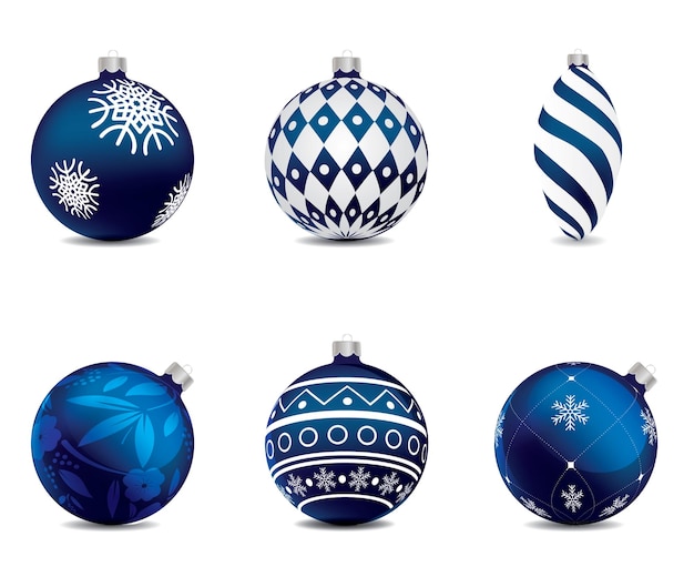 Vector bolas de navidad azul en fondo aislado. elemento de diseño vectorial