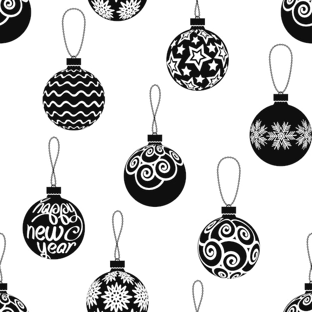 Las bolas de Navidad en blanco y negro forman un patrón sin fisuras