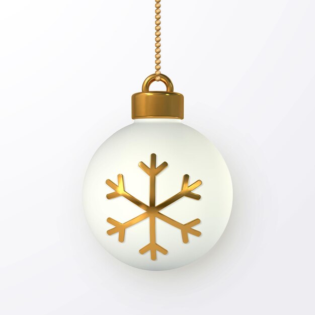 Bolas de Navidad brillantes de brillo brillante con copo de nieve de oro. Bola de cristal de Navidad. Plantilla de decoración de vacaciones. Ilustración vectorial.