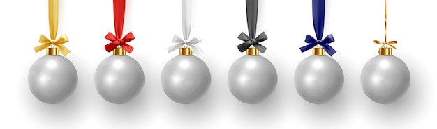 Bolas de Navidad colgando de la cinta. adorno navideño. ilustración vectorial