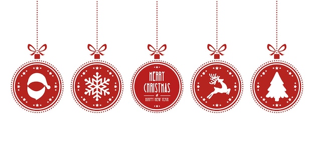 bolas de navidad colgando de fondo aislado rojo