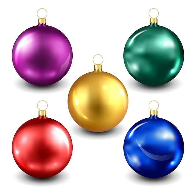 Las bolas de Navidad en colores brillantes, colección vectorial