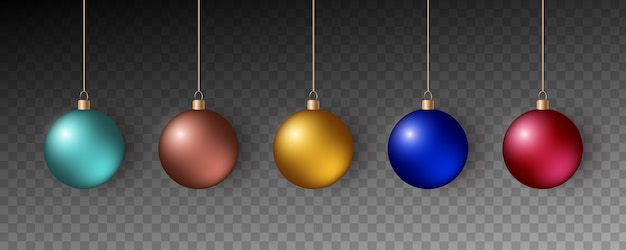 Bolas de Navidad de colores. Conjunto de decoraciones realistas.