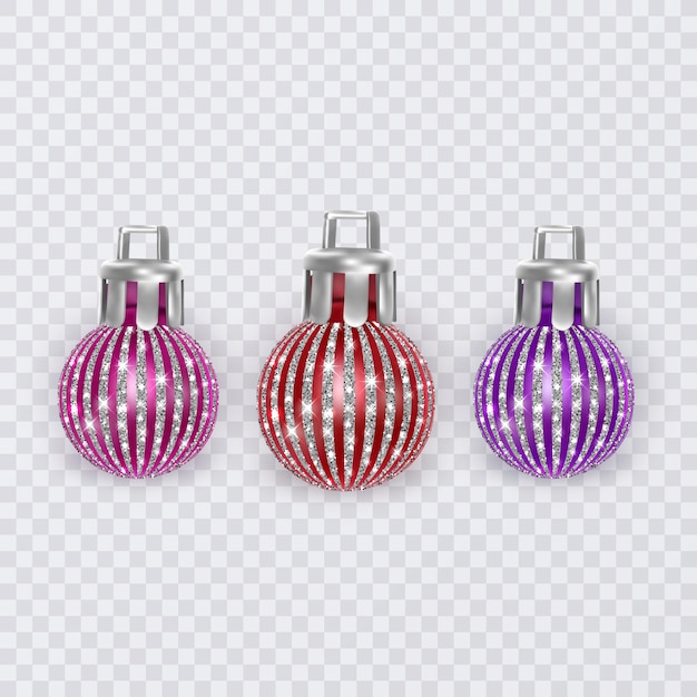 Vector bolas de navidad de colores sobre fondo transparente, adornos navideños de vector