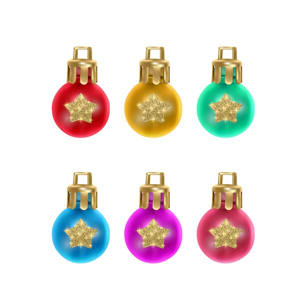 Bolas de Navidad coloridas sobre fondo blanco, adornos navideños vectoriales
