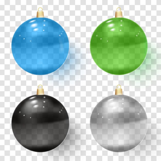 Bolas de Navidad de cristal transparente. Bolas de cristal de Navidad realistas.
