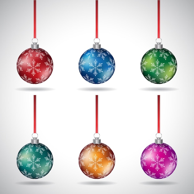 Bolas de Navidad con diseño de copos de nieve y estilo de cinta roja 2 ilustración vectorial