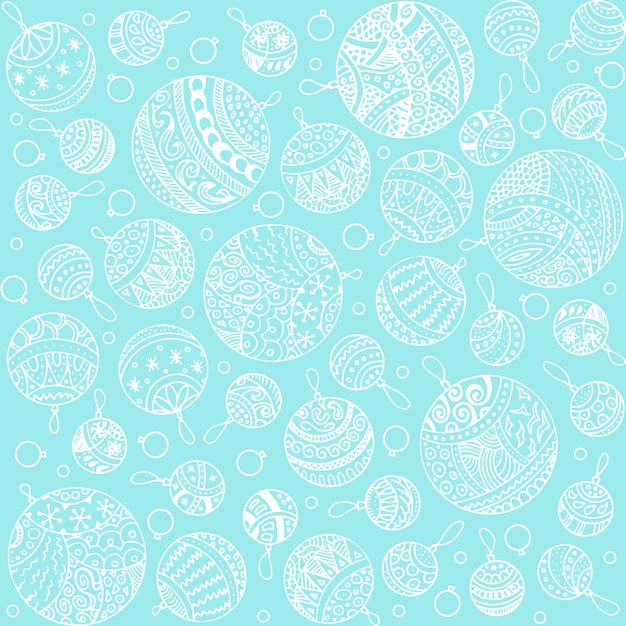 Vector bolas de navidad doodle patrones sin fisuras contorno navidad adornos diseño papel de regalo de fondo