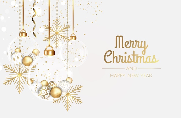 Vector bolas de navidad feliz año nuevo y feliz navidad fondo con bolas de navidad 3d realistas ilustración vectorial