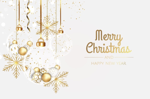 Bolas de Navidad Feliz Año Nuevo y Feliz Navidad Fondo con bolas de Navidad 3d realistas Ilustración vectorial
