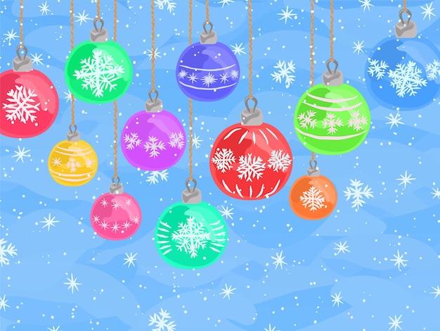 Las bolas de Navidad en un fondo nevado Árbol de Navidad bolas brillantes efecto acuarela Feliz Navidad